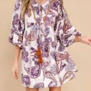 NWT BAND OF THE FREE Purple Paisley Long Sleeve Mini Dress M